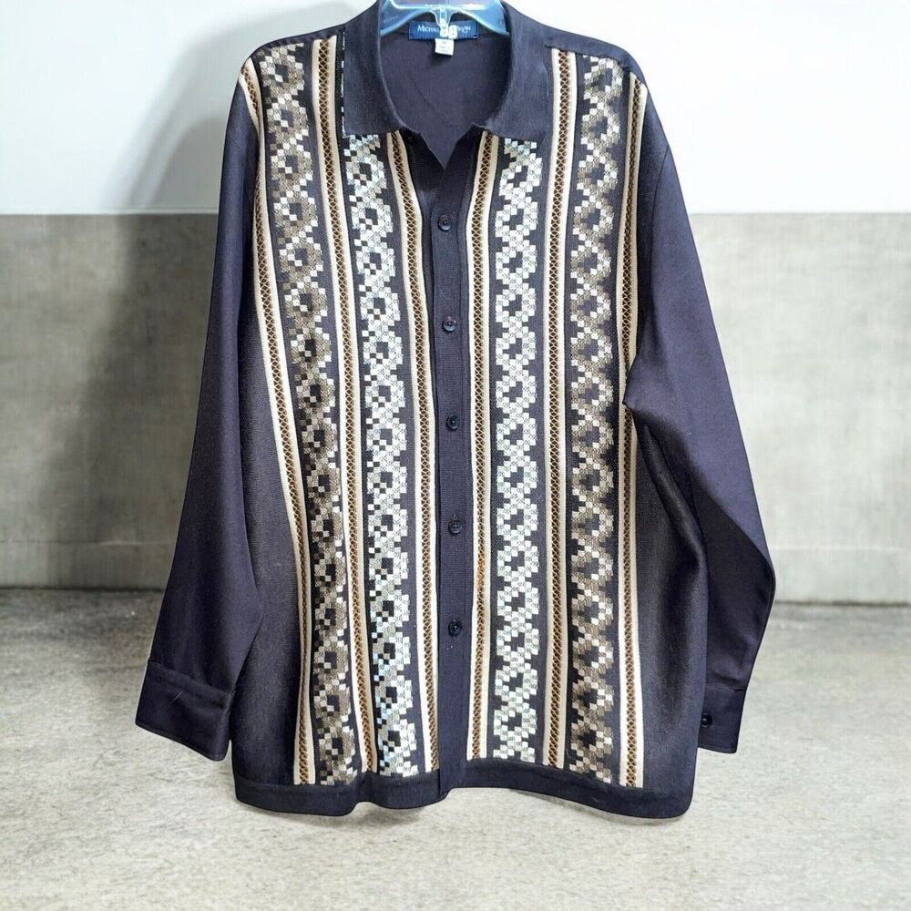 VTG Michael Irvin 88 Men's XL Brown Knit Embroidered Shirt Retro Textured